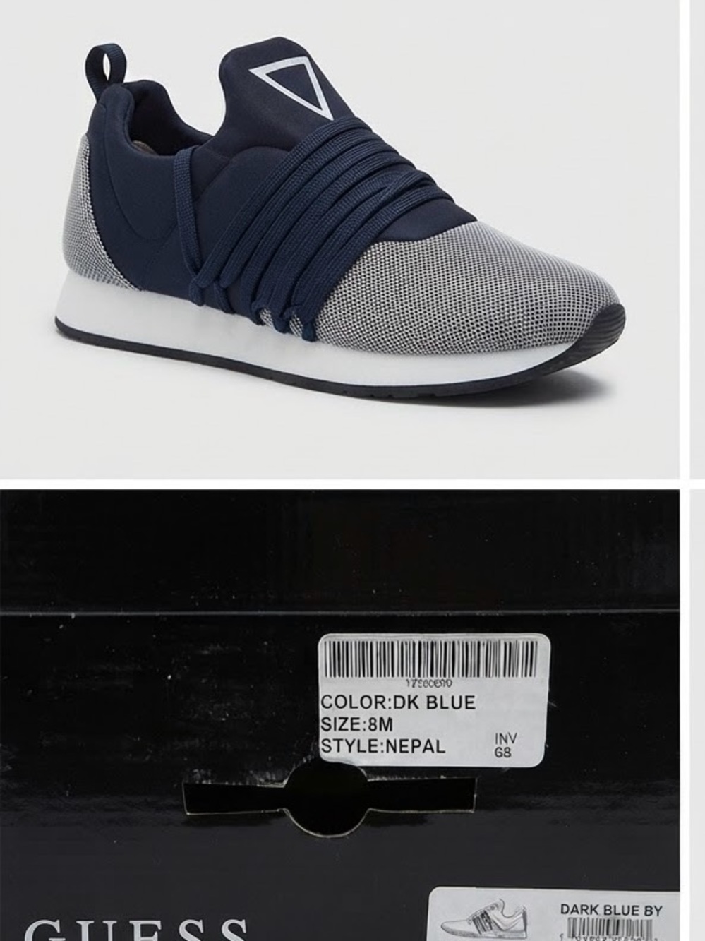 Guess Men’s Dark Blue and Gray Knit Slip-On Sneakers